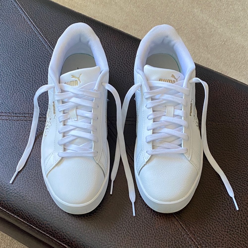 Puma Women's White and Gold Sneakers